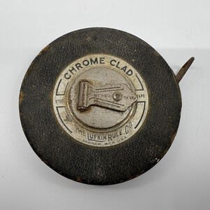 Vintage Lufkin Rule Co. Chrome Clad Leader Steel Tape Measure Tool 50 Ft